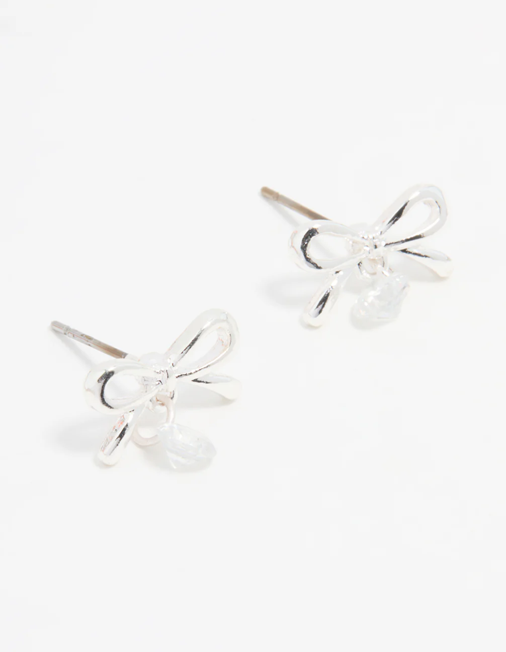 Silver Diamante Bow Stud Earrings