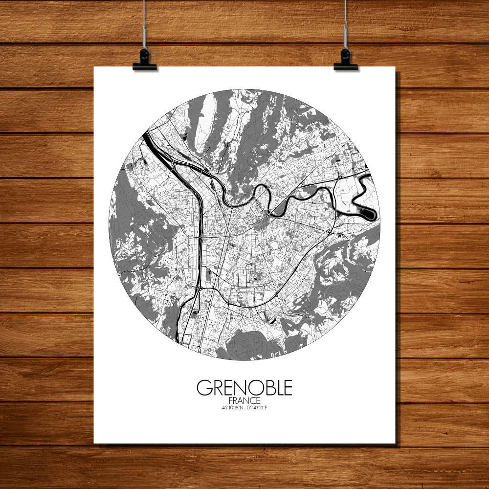 - Affiche Grenoble Carte ronde 40x50