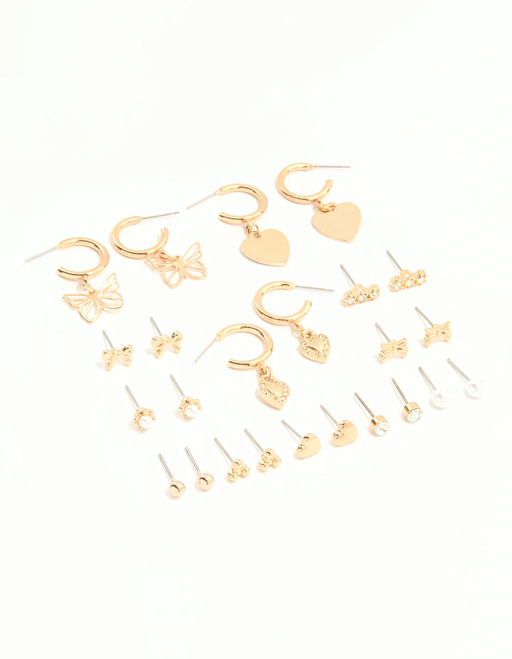 Gold & White Heart Butterfly Earrings 12-Pack
