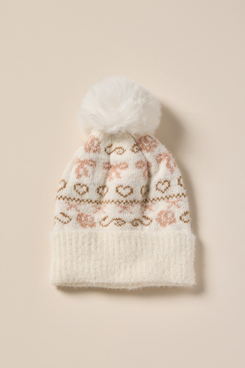 Irene Heart Fairisle Pom Pom Beanie