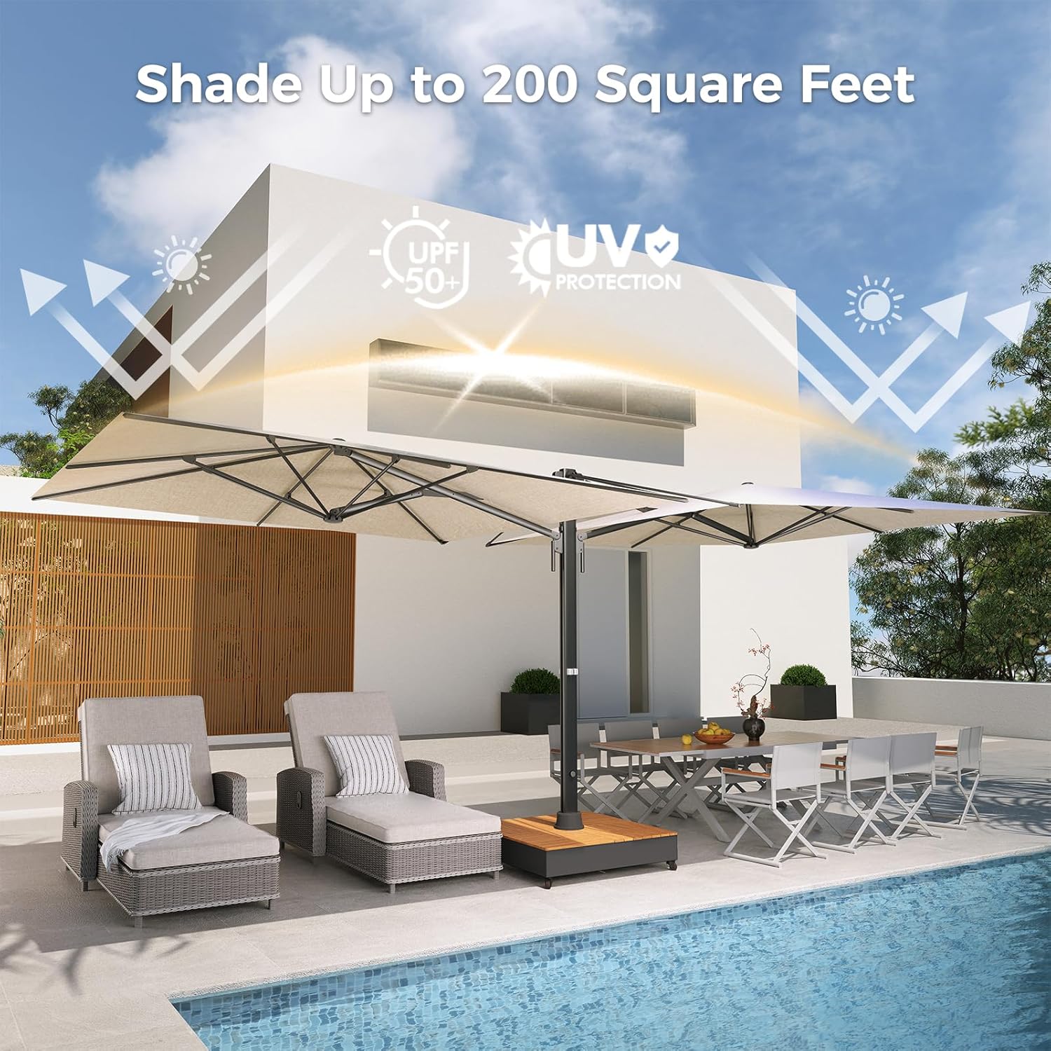 Grand patio 10x10 FT Large Patio Umbrella with Base, Double-Sided Outdoor Cantilever Aluminum Umbrella, Offset Umbrella with Cover for Commercial Use, Poolside, Deck, Backyard, Black