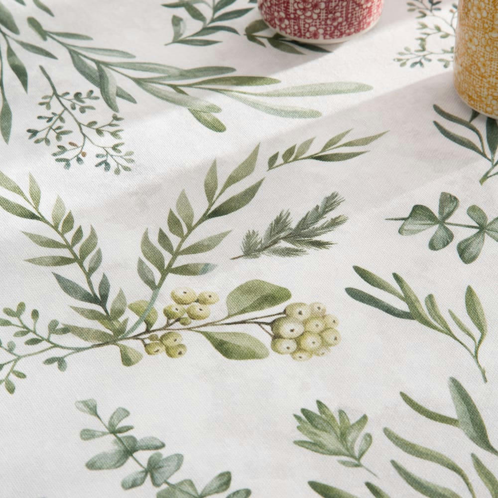 PINADA - Nappe imprimée vert avec traitement anti-taches en coton 140x100 cm