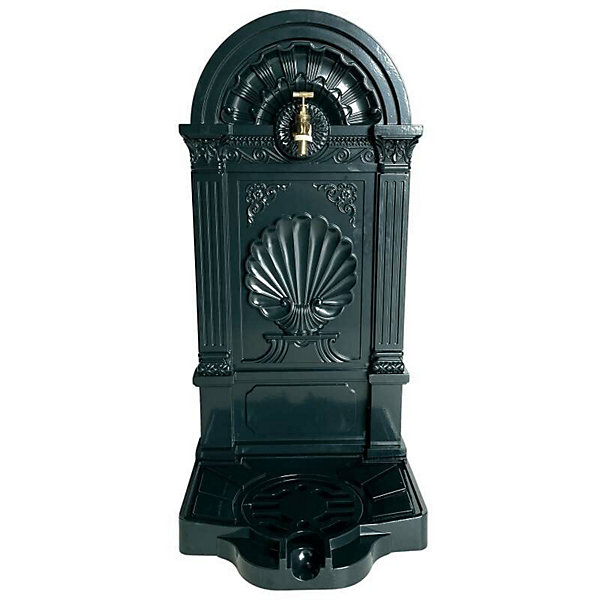 Fontaine de Jardin à Poser Source en Fonte d'Aluminium Patinée Vert avec Robinet Fonctionnel en Laiton 35x40x83cm