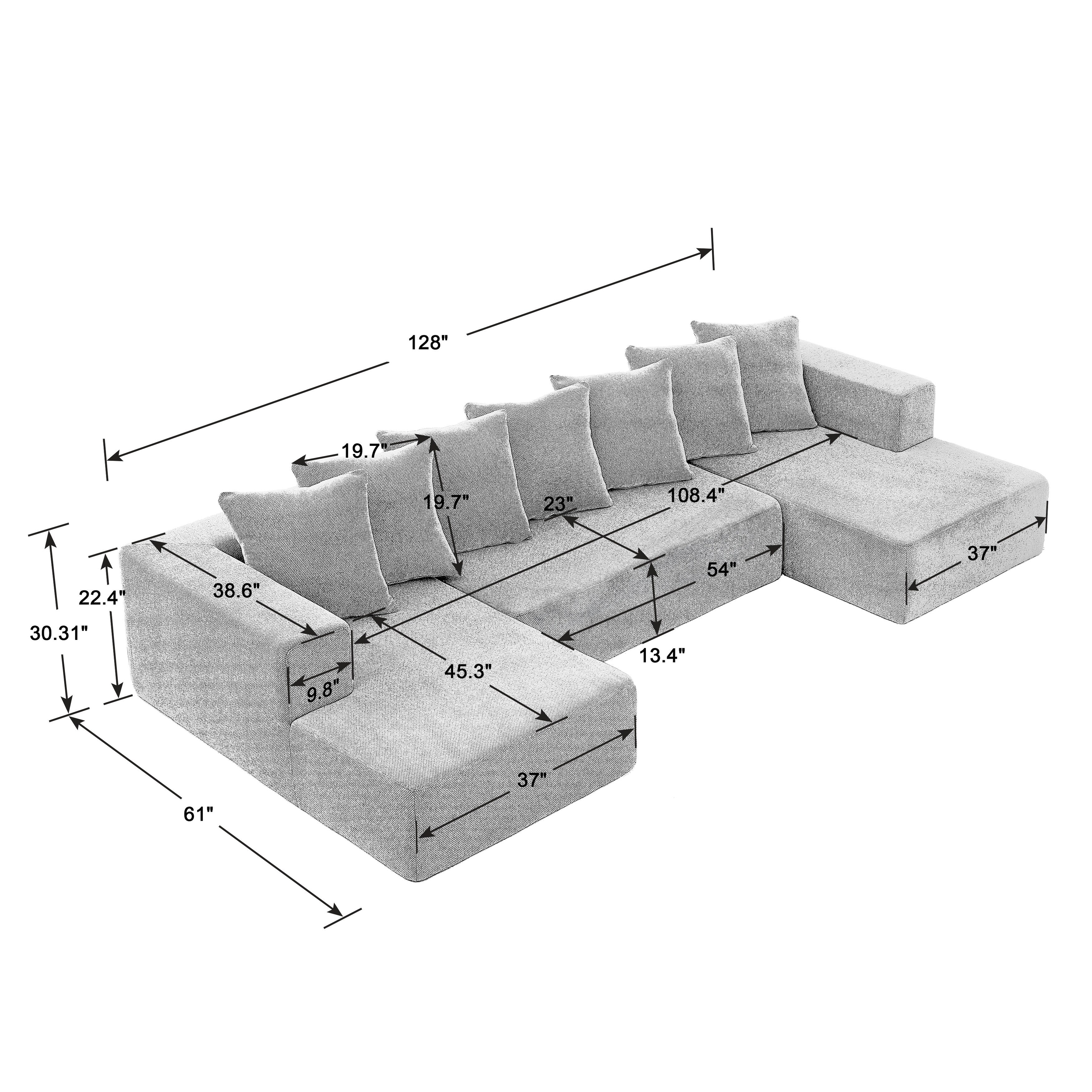 Modern U Shaped Modular Sectional Sofa with Cloud Like Cushions for Living Rooms or Guest Spaces, No Assembly