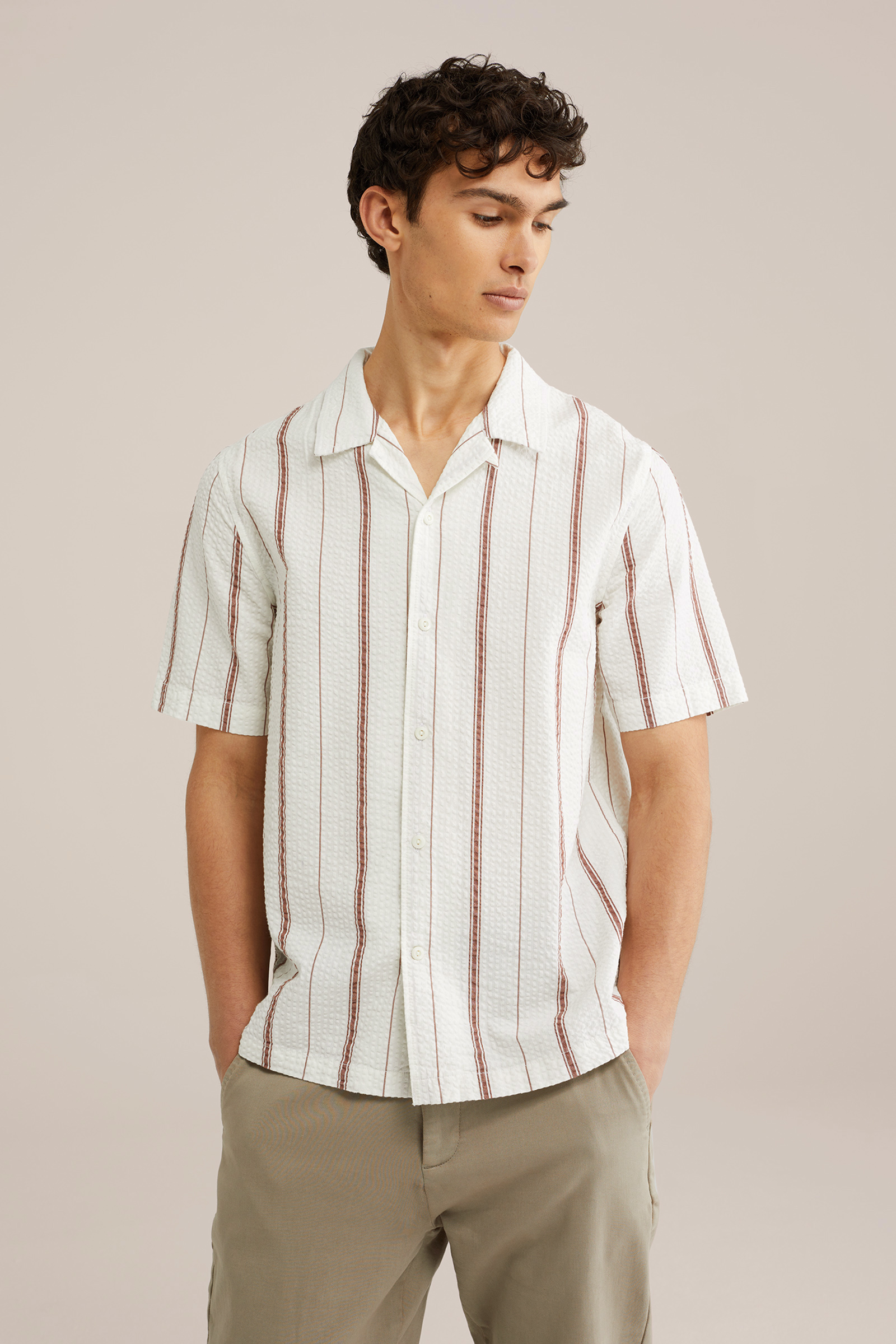 Heren Regular fit overhemd van seersucker