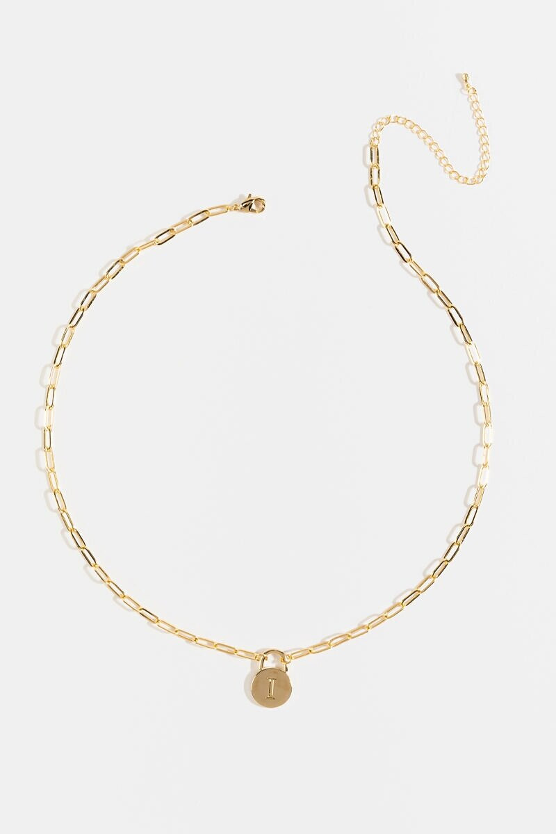 Initial Curb Chain Pendant Necklace Gold