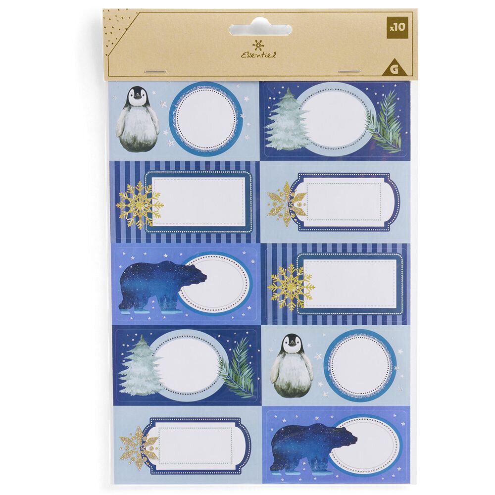 étiquette cadeau autocollante No&euml;l motif polaire 4x8cm x10