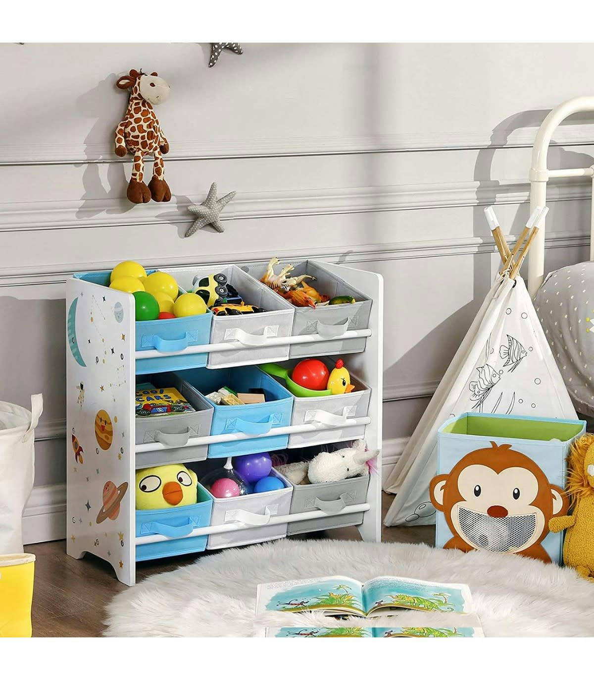 - Etagère pour enfant avec 9 bacs de rangement amovibles