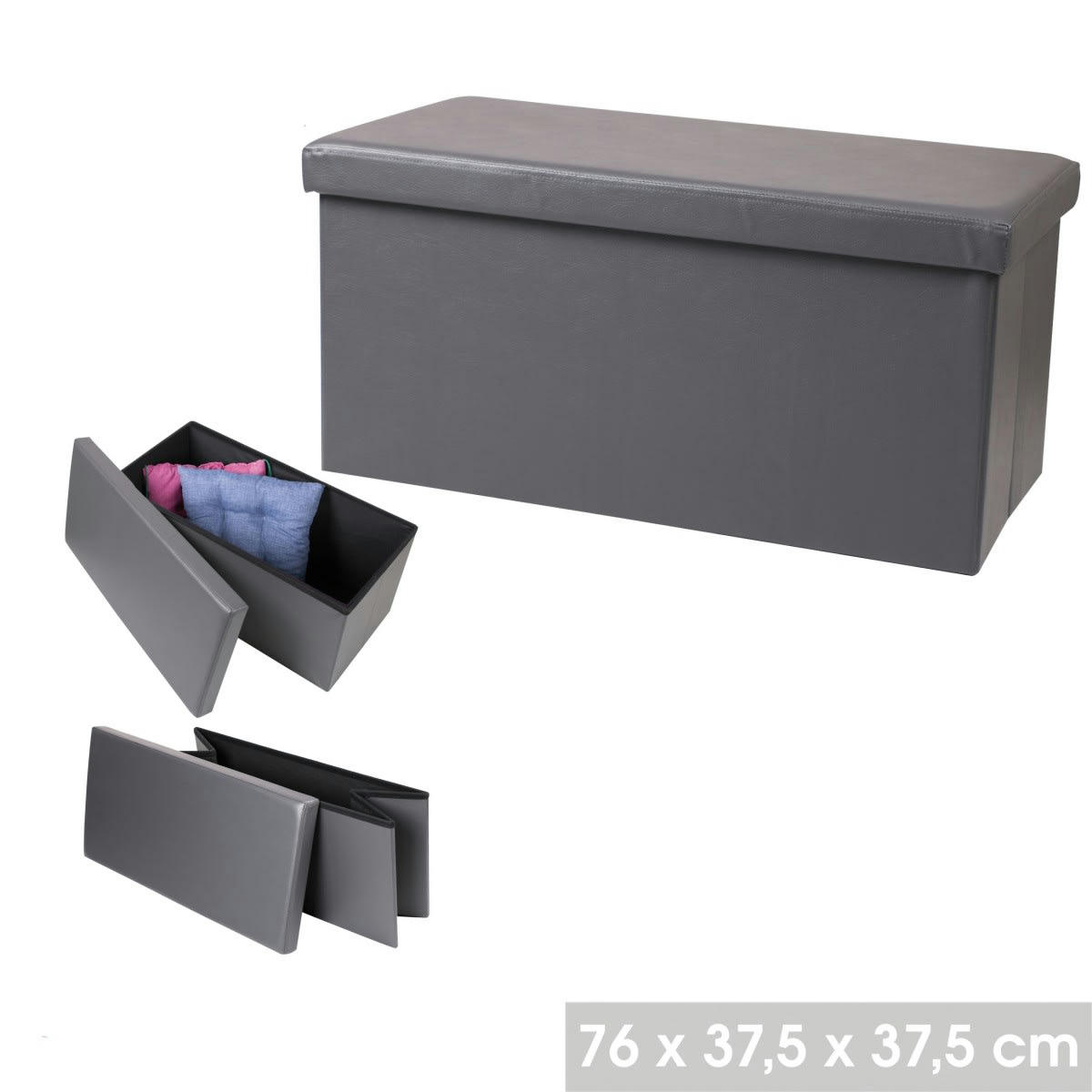- Banquette coffre de rangement similicuir gris