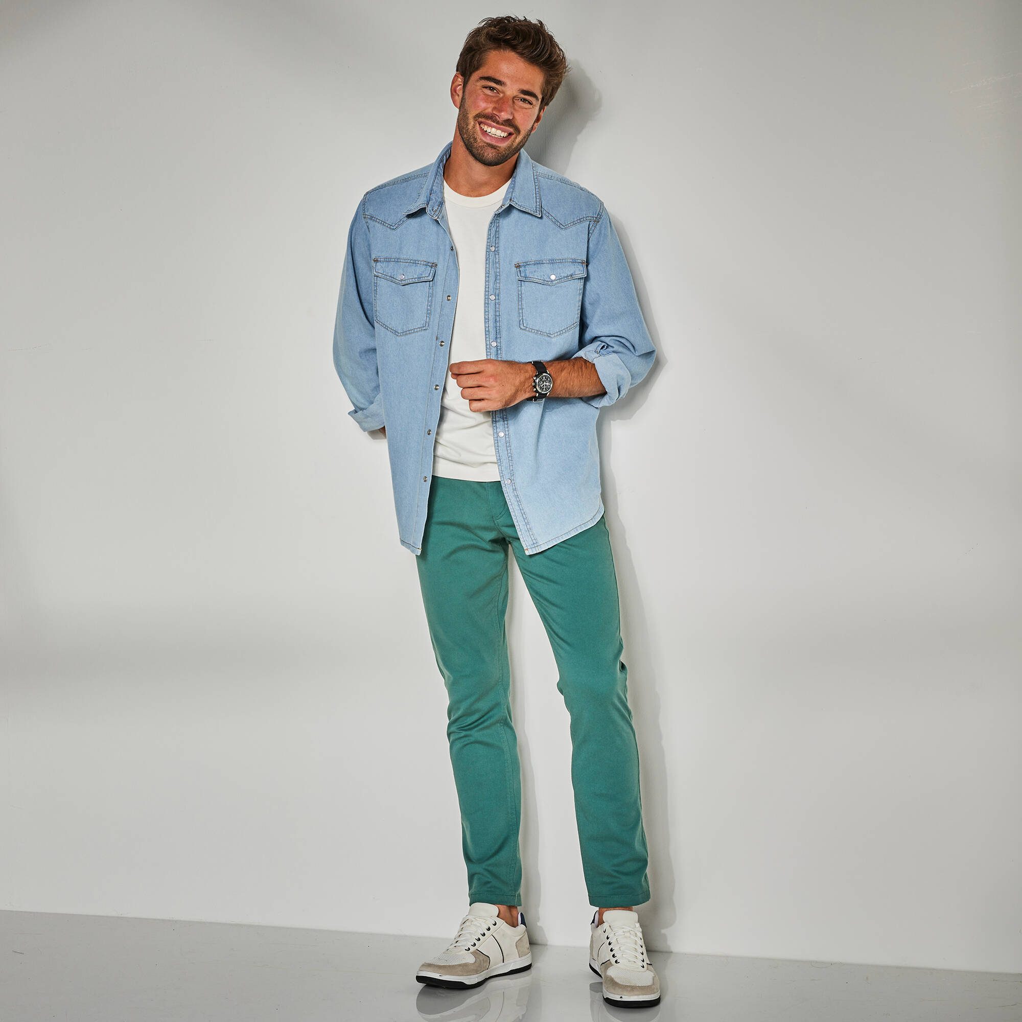 Chemise pressionnée manches longues en jean