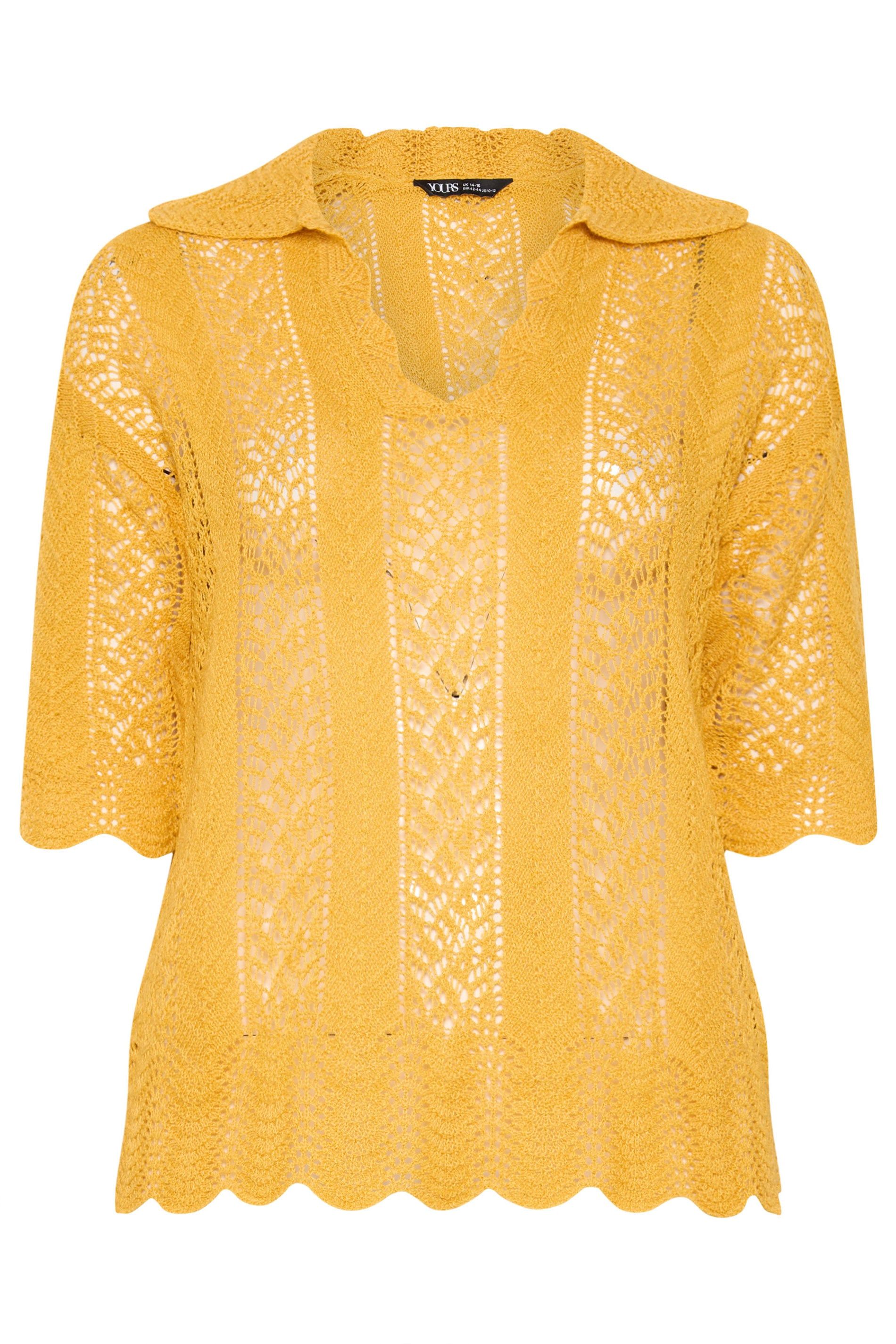 Yours Pointelle Collared Knitted Top