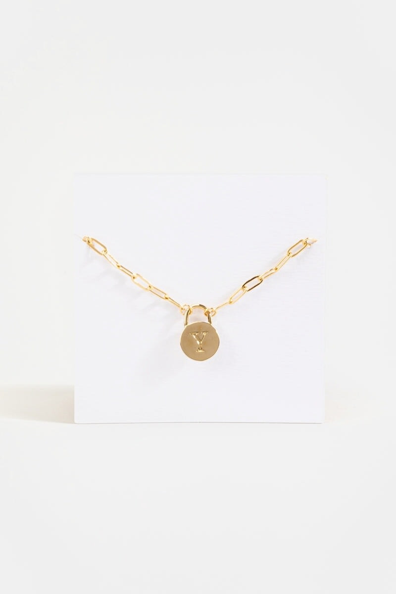 Initial Curb Chain Pendant Necklace Gold