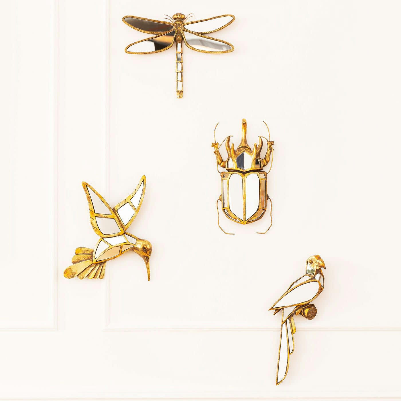 INSECT - Déco murale libellule dorée en verre miroir 35x27