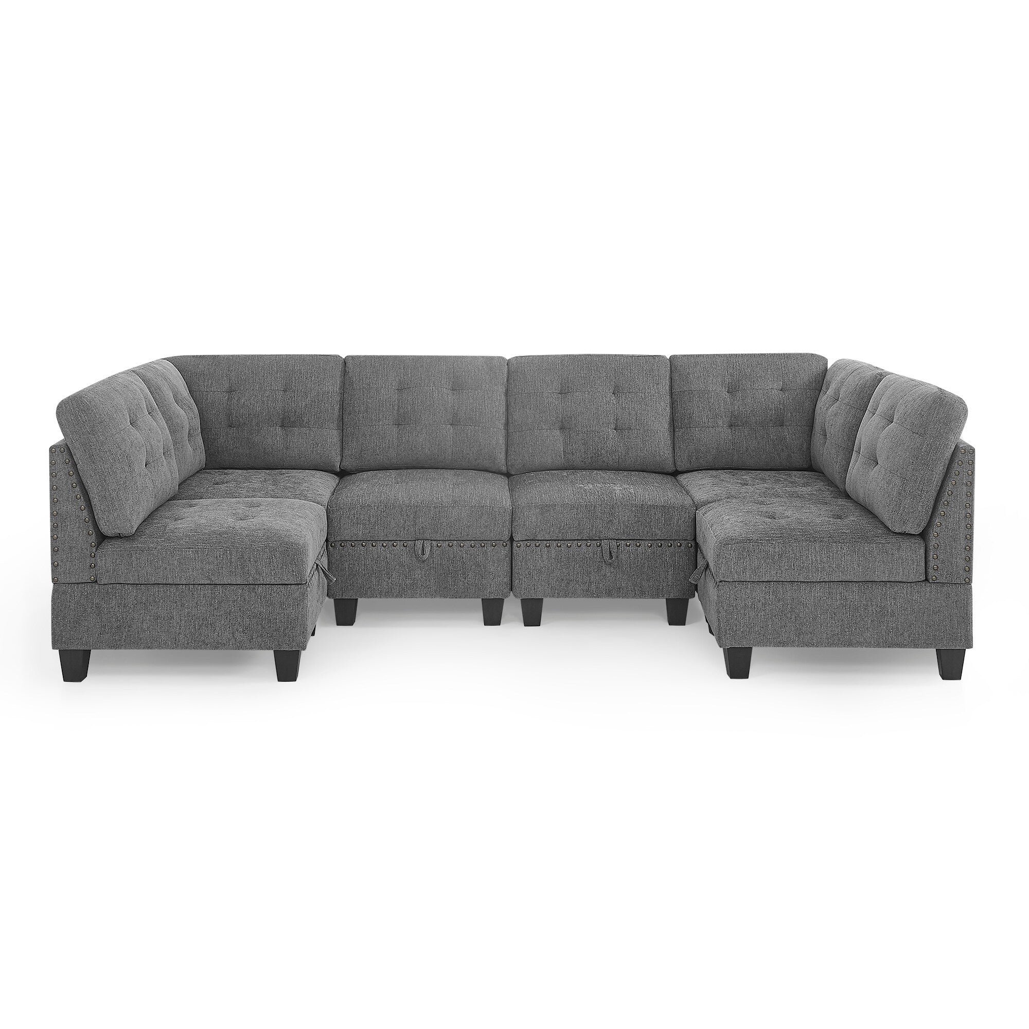 116'' U-Shaped 6-Seat Modular Sectional Sofa with Four Individual Chairs and Two Corner Pieces, Includes Storage Options