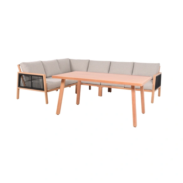 Eckloungeset »Solivio«, 5-teilig, Ropebespannung, Holzoptik/Aluminium
