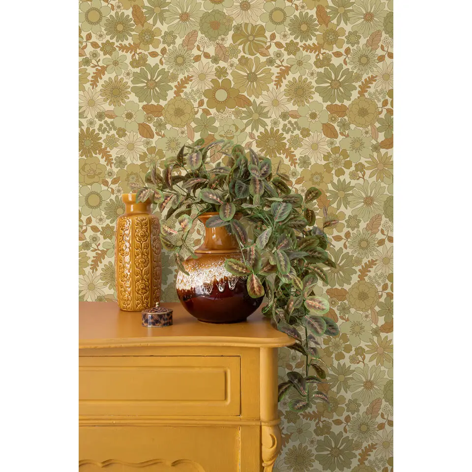ESTAhome behang retro bloemen vergrijsd groen - 50 x 900 cm