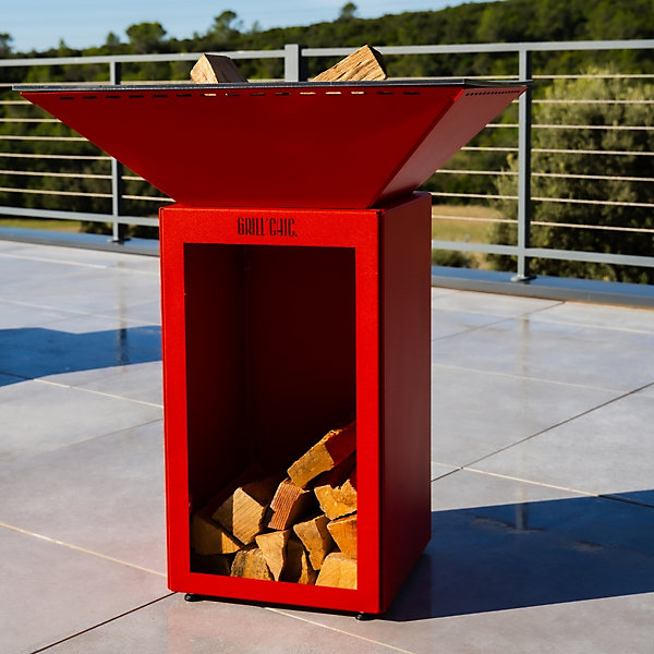Brasero Cevenol Acier Bois Carre 74 Rouge Double Cuve
