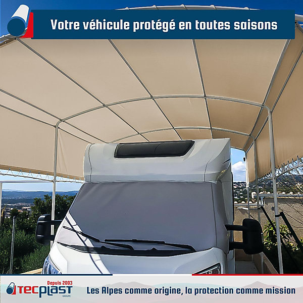 Bâche pour Carport 2,5x3 m Beige foncé - Garantie 5 ans TECPLAST - LP506CP - Toile PVC étanche pour abri de voiture