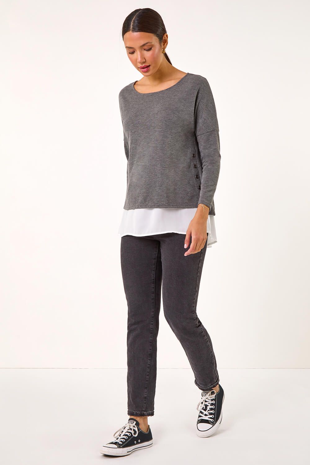 Roman 2 in 1 Contrast Hem Detail Stretch Top