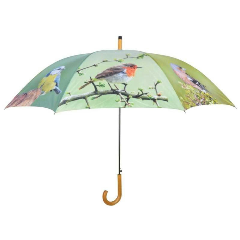 - Grand parapluie bois et métal toile polyester oiseaux