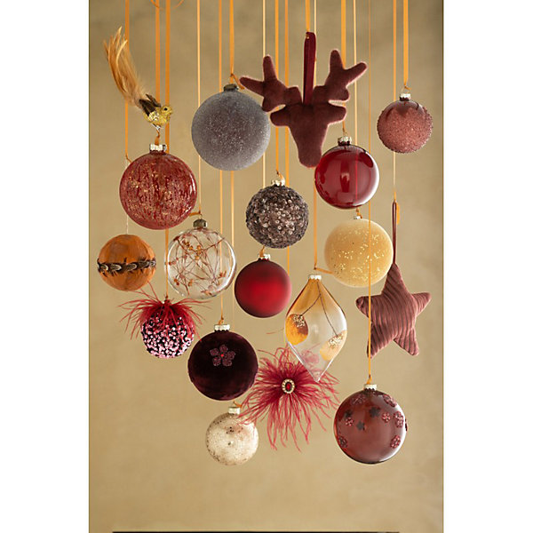 Boite de 4 boules de Noël en verre orange 12x12x12 cm