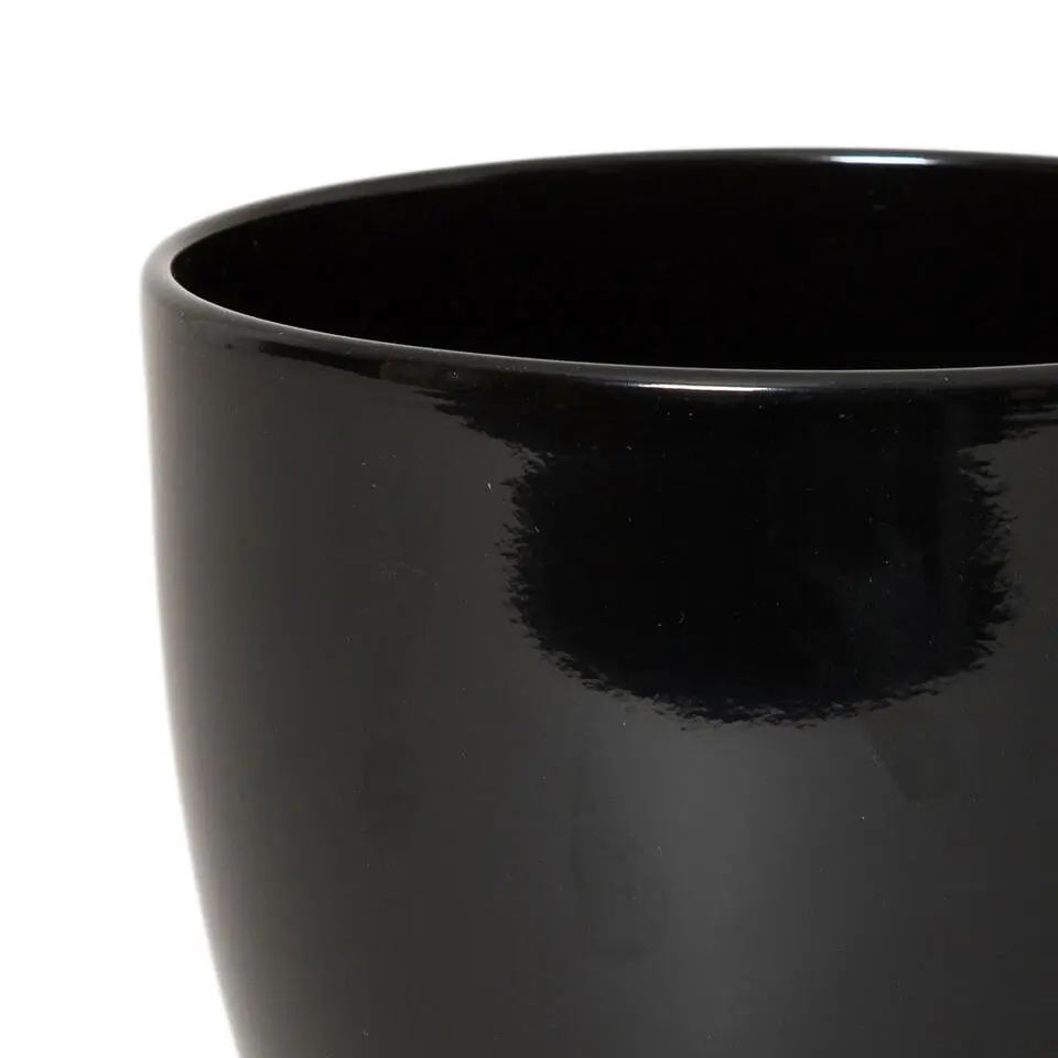 Floran Bloempot/plantenpot Boule - zwart - keramiek - 15 x 13 cm