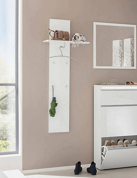 Mobilier d'entrée Dlentin, Entrée multifonction moderne, Casier polyvalent pour hall d'entrée, 50x27h140 cm, Blanc brillant