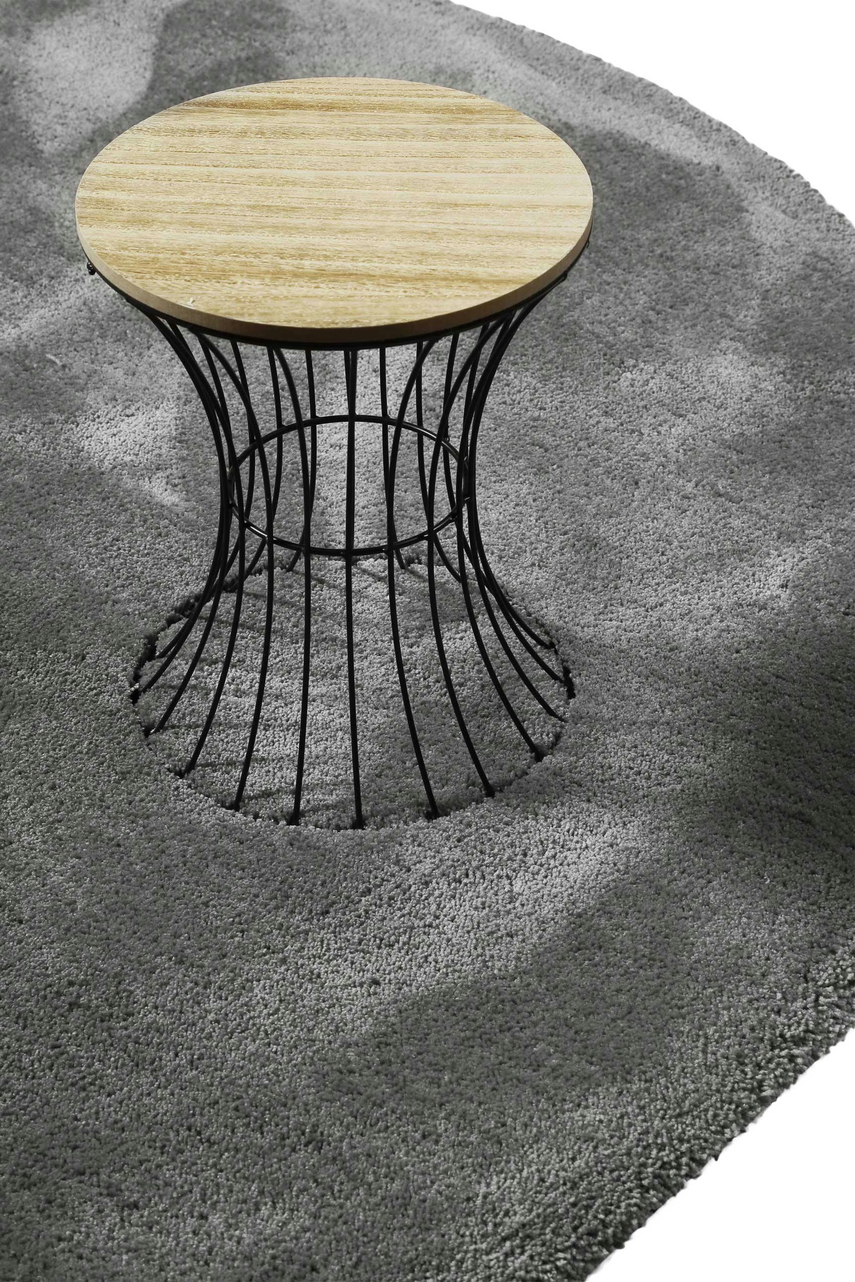 EMILIA - Tapis rond poils longs douces microfibre gris souris 120 D