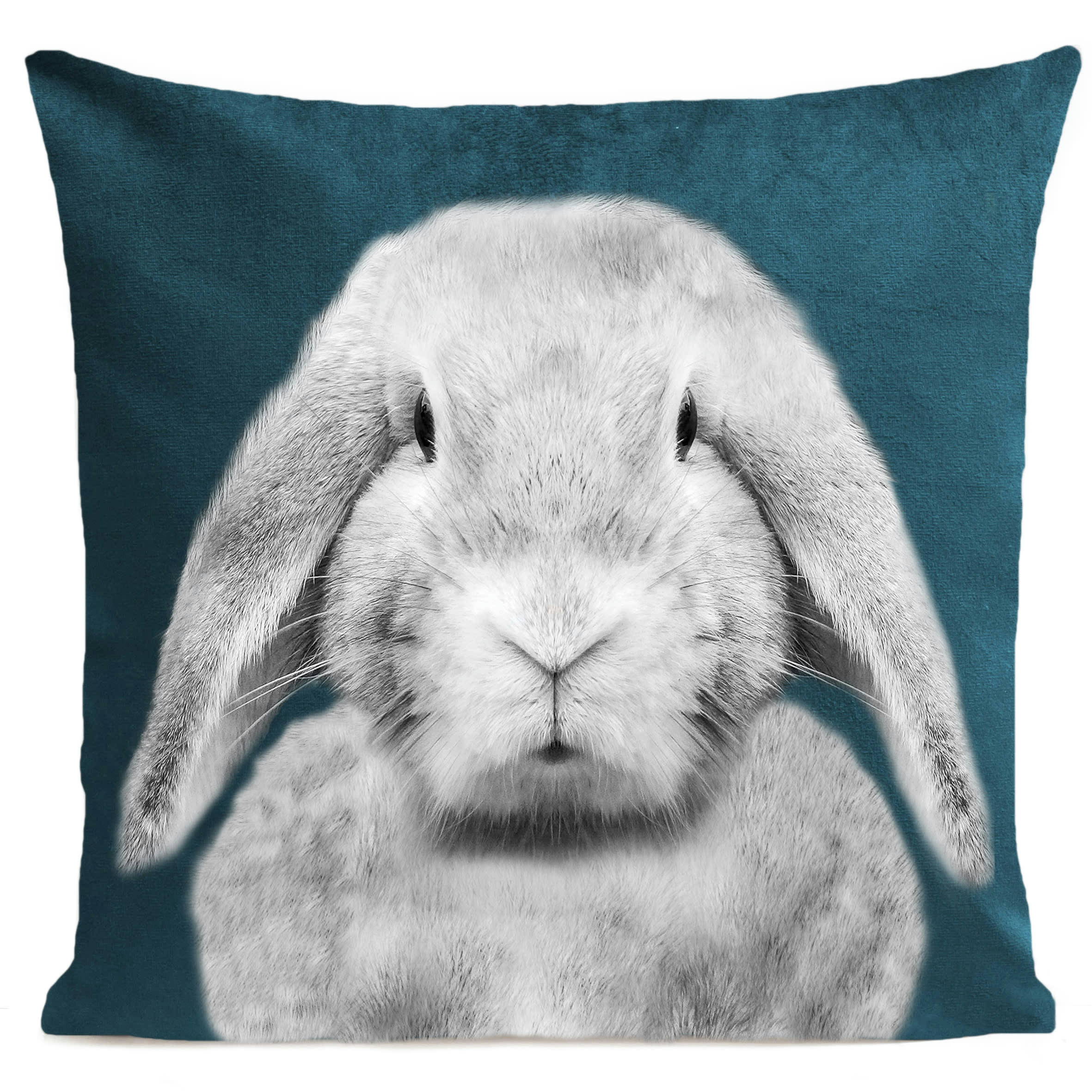 - Coussin enfant lapin suédine bleu 40x40cm