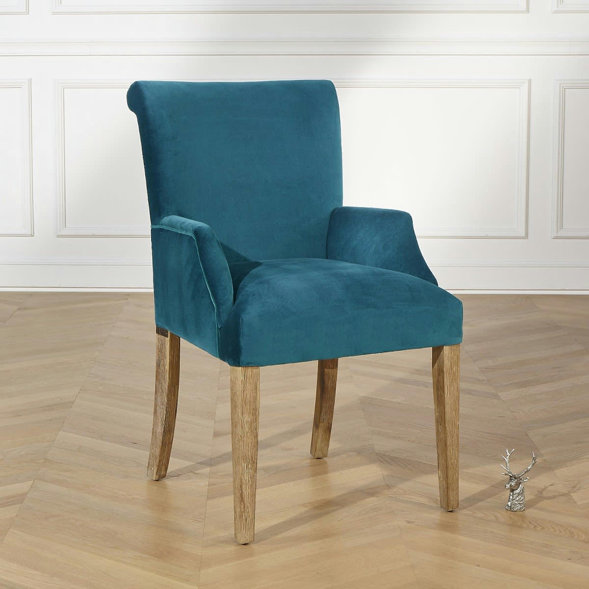 ALIX - Fauteuil de table en velours bleu canard