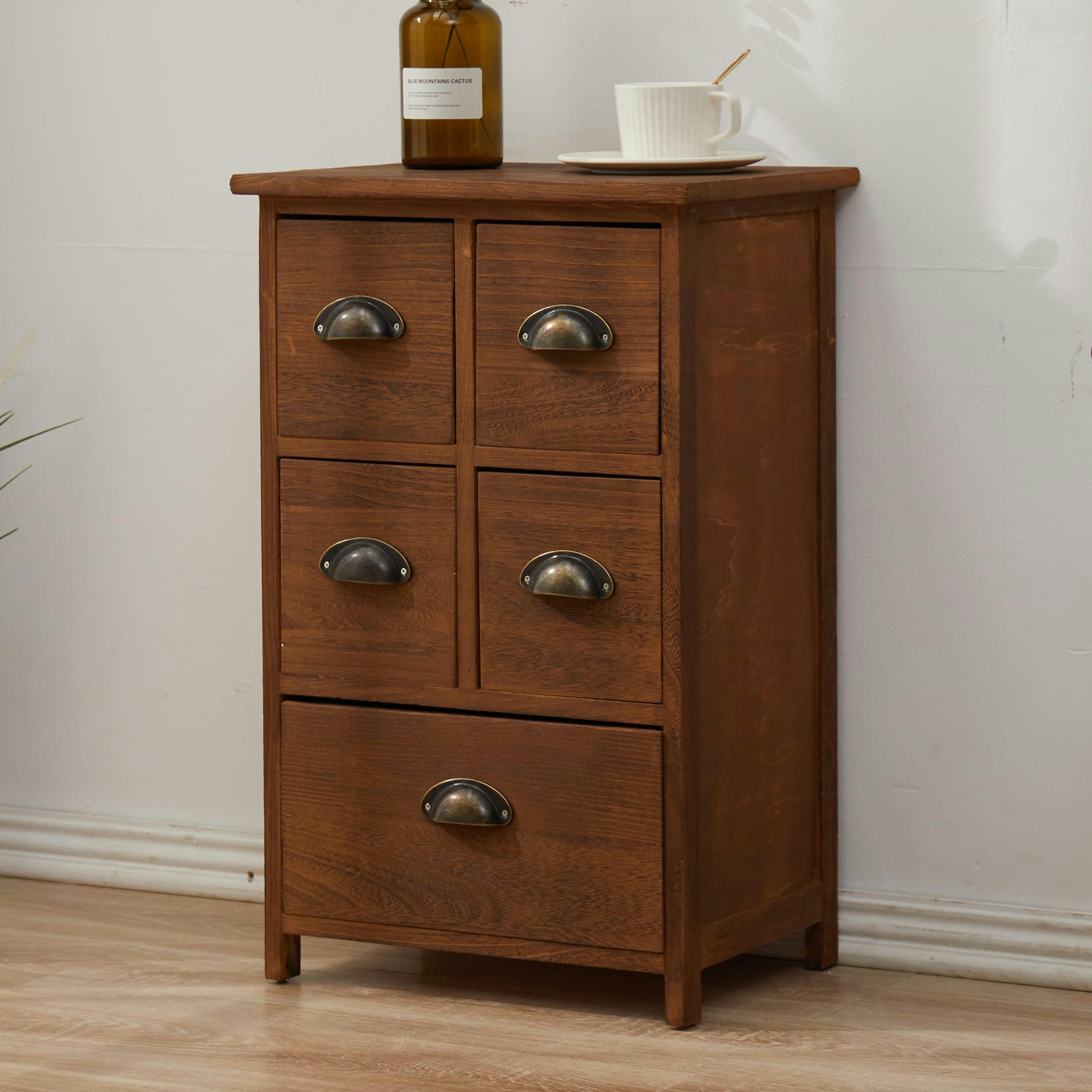 - Commode vintage avec 5 tiroirs en bois marron