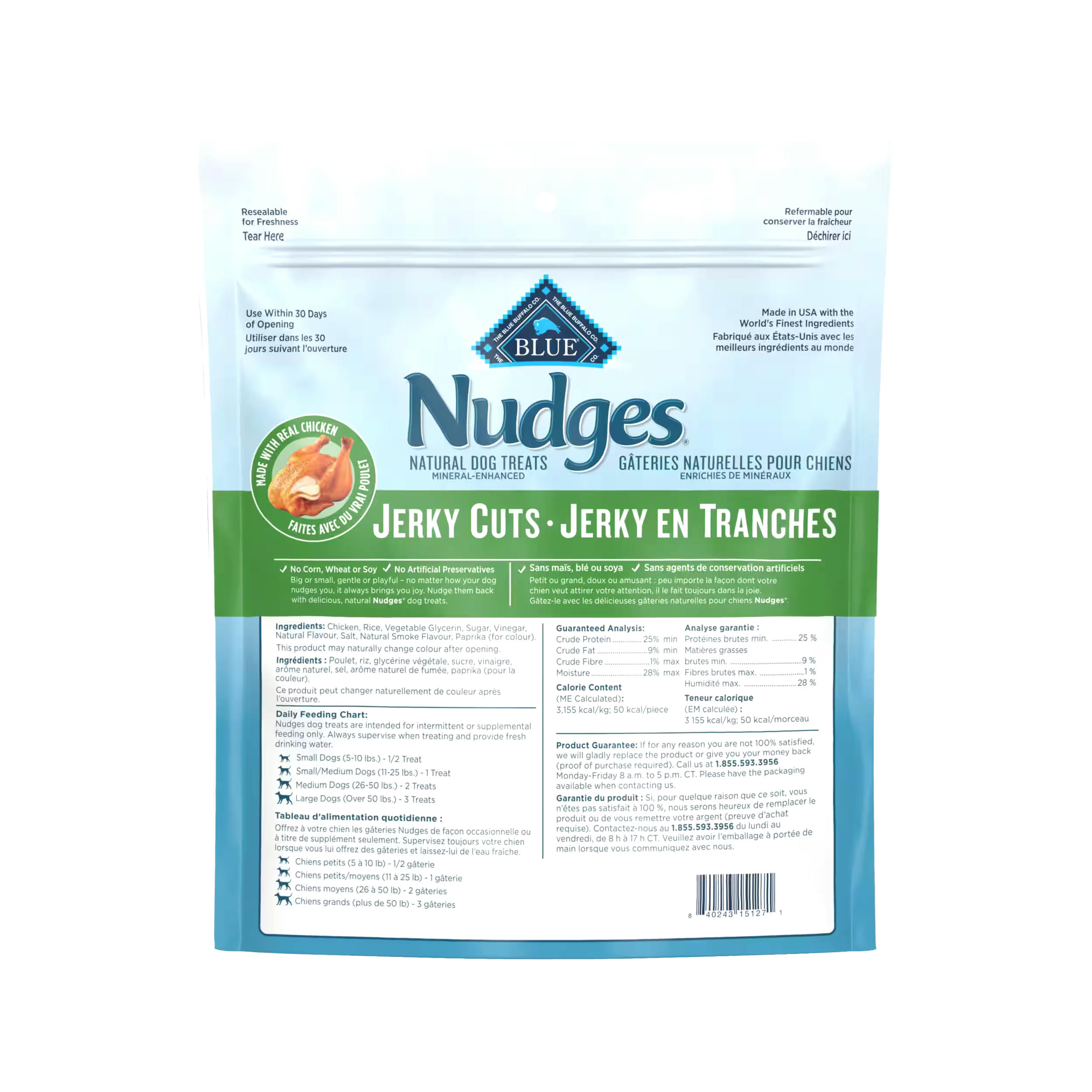 Blue Buffalo Nudges Chicken Jerky Cuts, Natural Dog Treat, 283-g