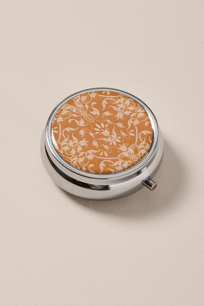 Golden Floral Round Pill Box