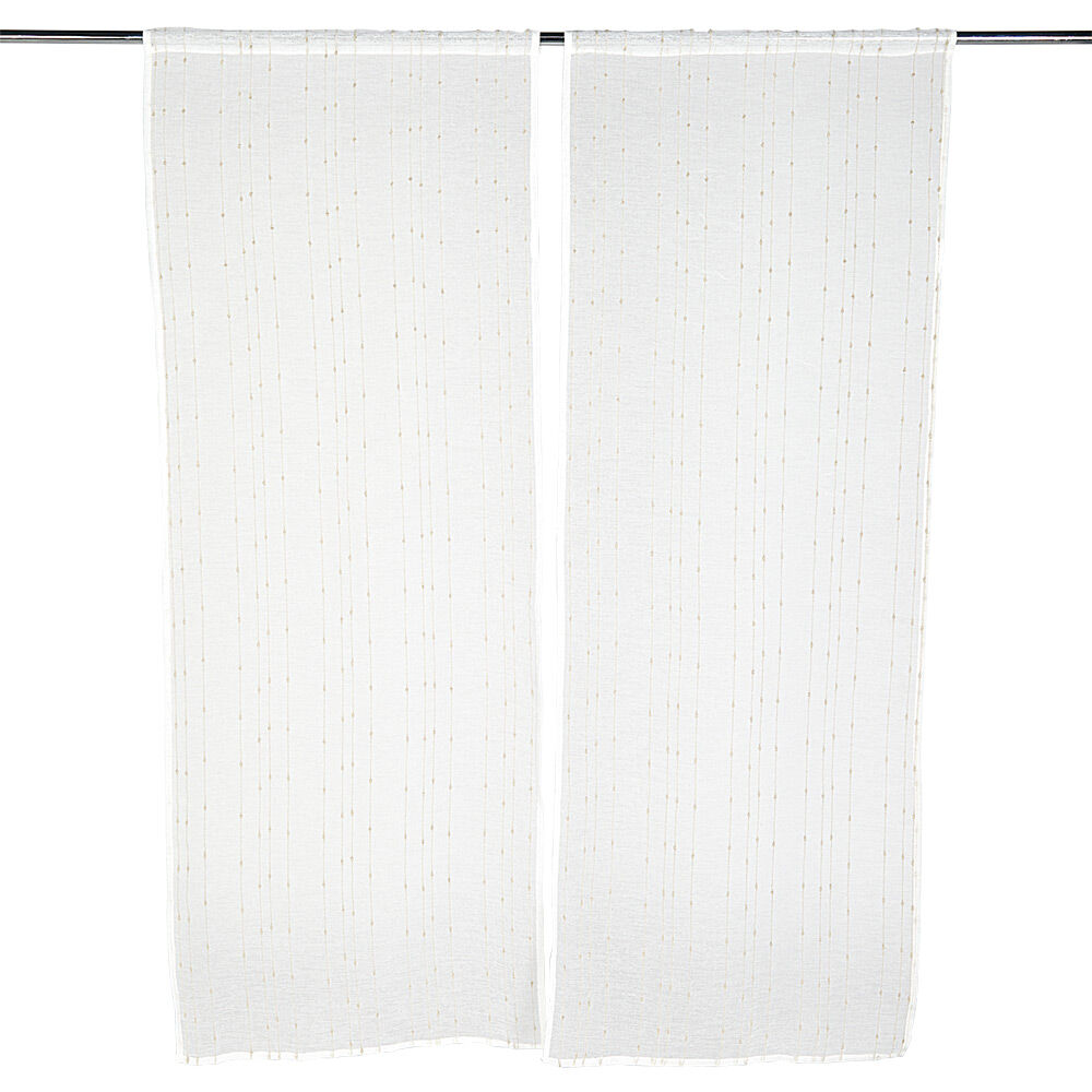 Vitrage droit passe tringle x2 blanc broderie fil beige 60x160cm