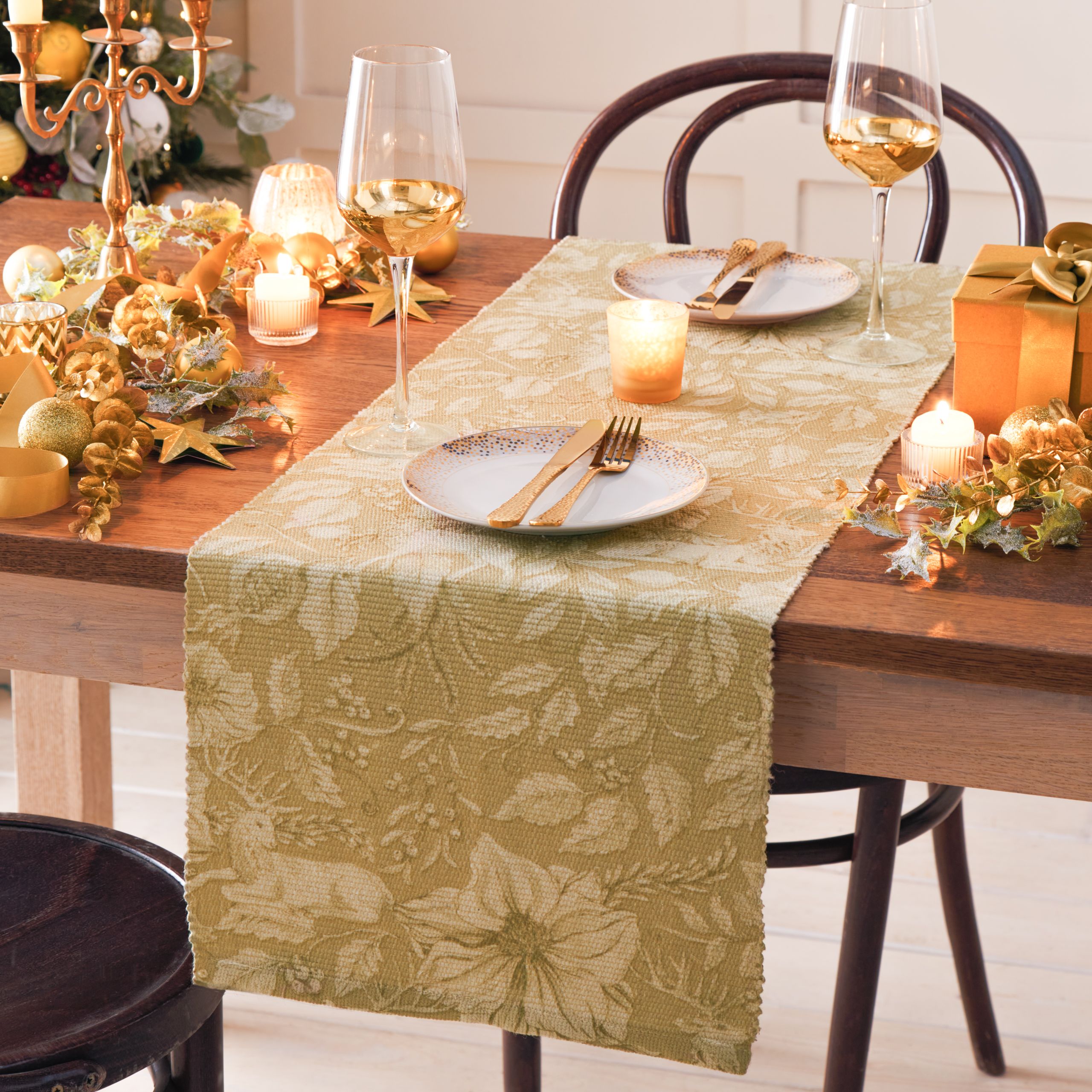 Paoletti Gold Stag Washable Large Table Runner