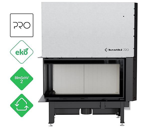 Insert cheminées à bois NADINE BS porte guillotine 2 côtés vitrés, version Gauche 17 kW