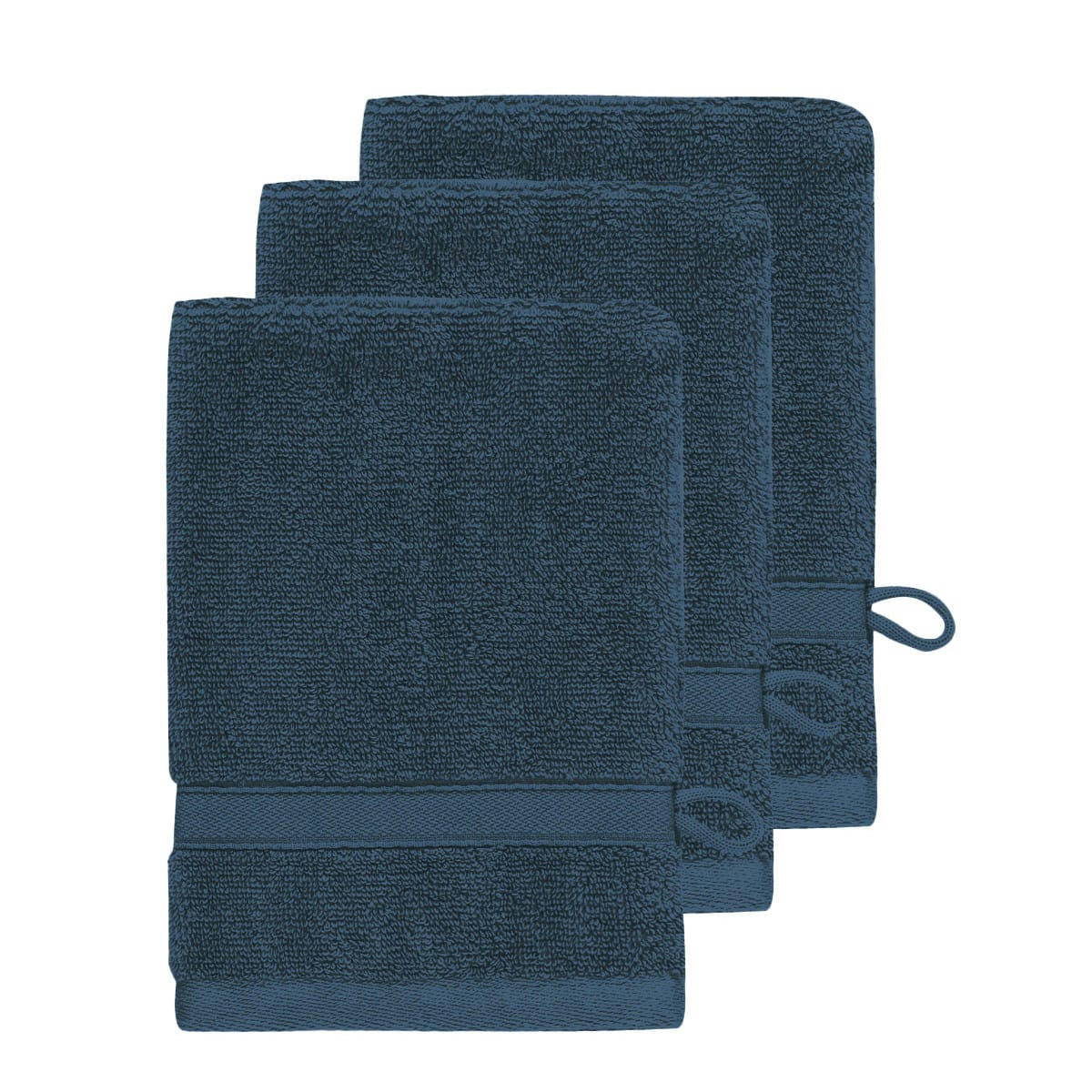 SENSILK - Lot de 3 gants de toilette 600 gr/m²  indigo 16x22 cm