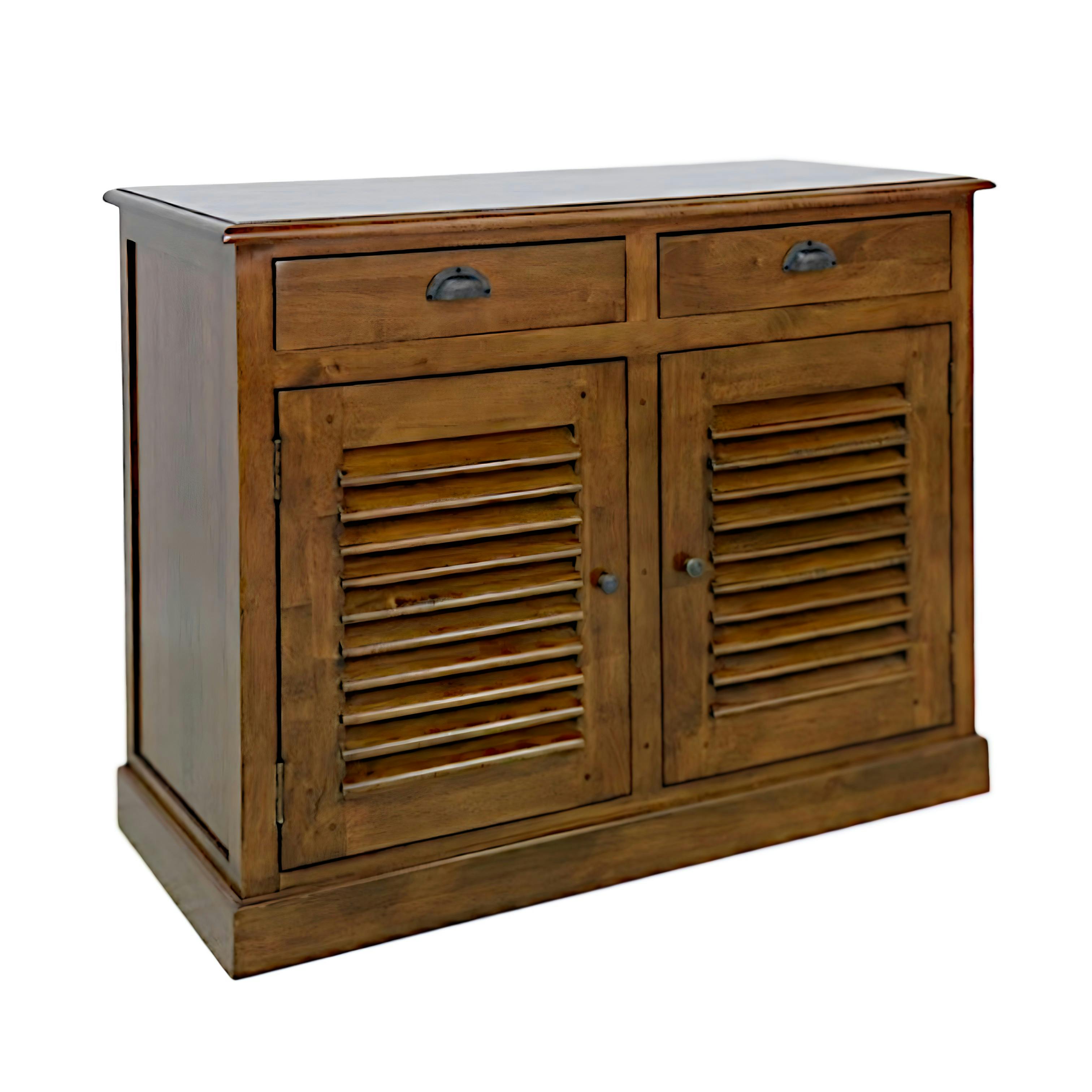 Buffet Hévéa 2 portes persiennes, 2 tiroirs, 100x45x80cm MAORI