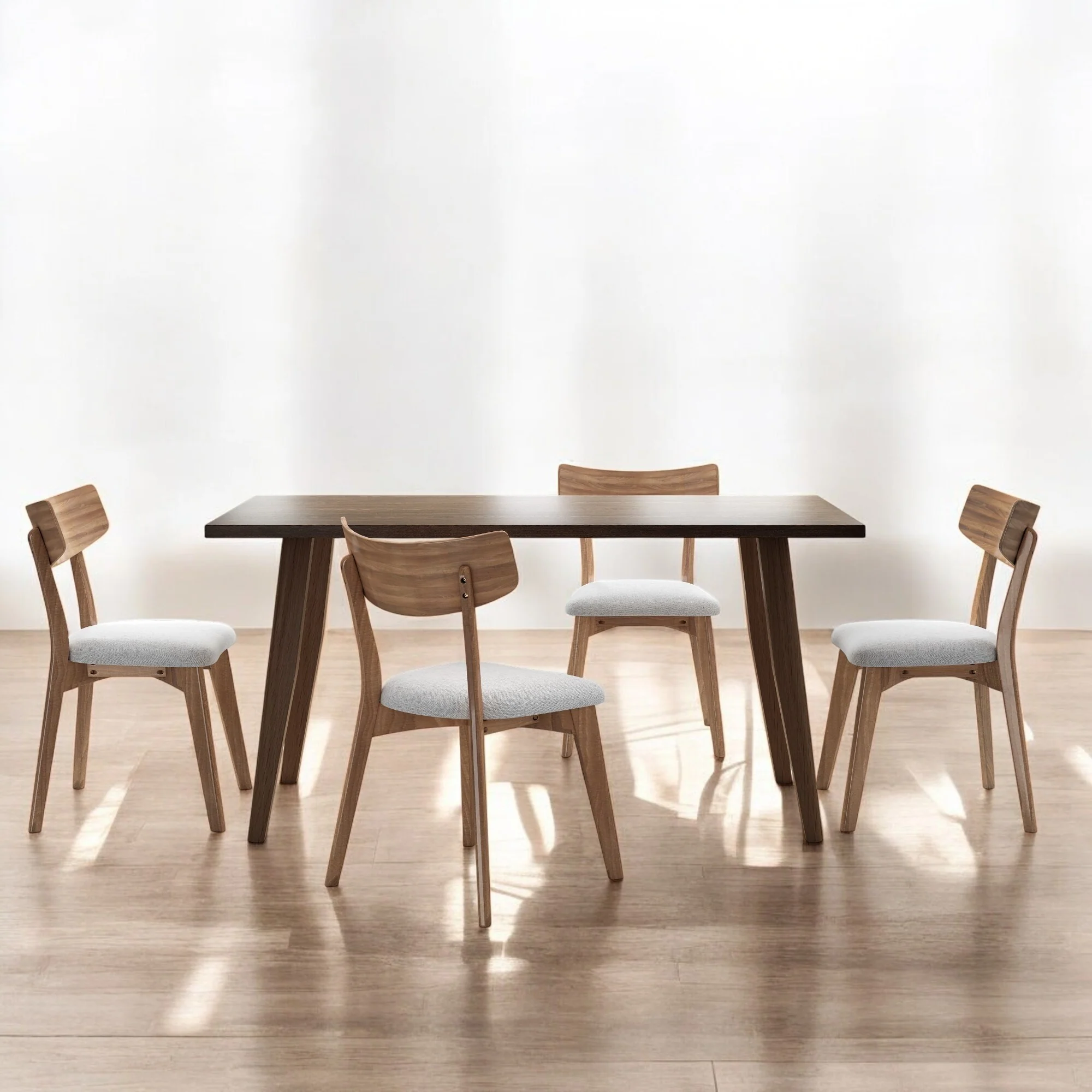 5-Piece Dining Set with Upholstered Chairs, Wood Dining Table for Dining Room or Kitchen, Mid-Century Style Set for 4