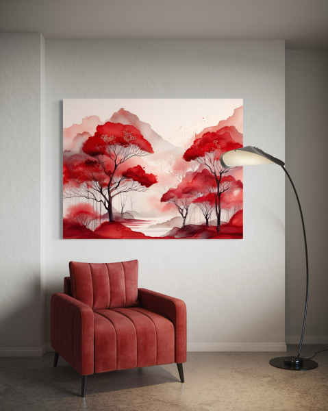 Feeby Obraz na płótnie, Czerwony Krajobraz Las Góry 60x40