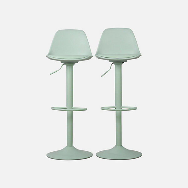 Lot de 2 tabourets de bar réglables 61.5/83.5cm - Noah - simili cuir vert céladon - hauteur réglable. repose-pieds