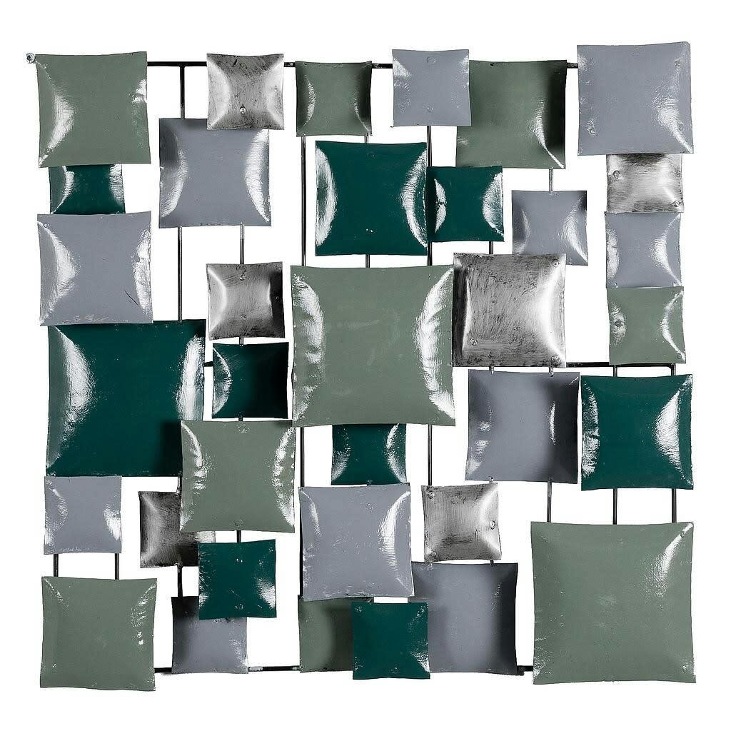BIG-BEL - Décoration murale en métal, square kaki gris argent 50x50
