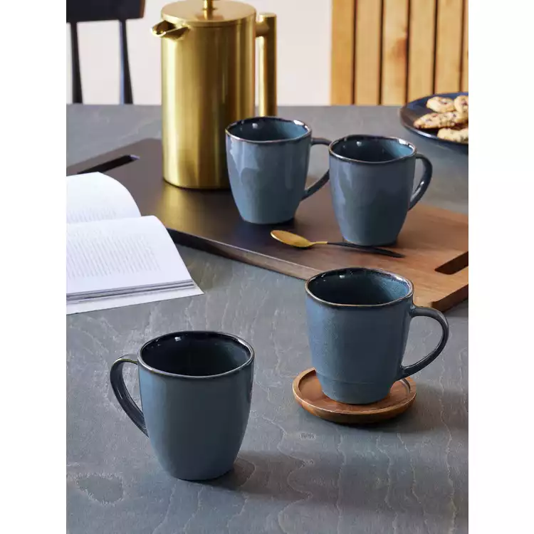 Habitat Set of 4 Reactive Stoneware Mugs - Navy