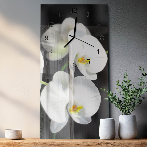 Zegar na ścianę 30x60 Orchidea szklany ścienny