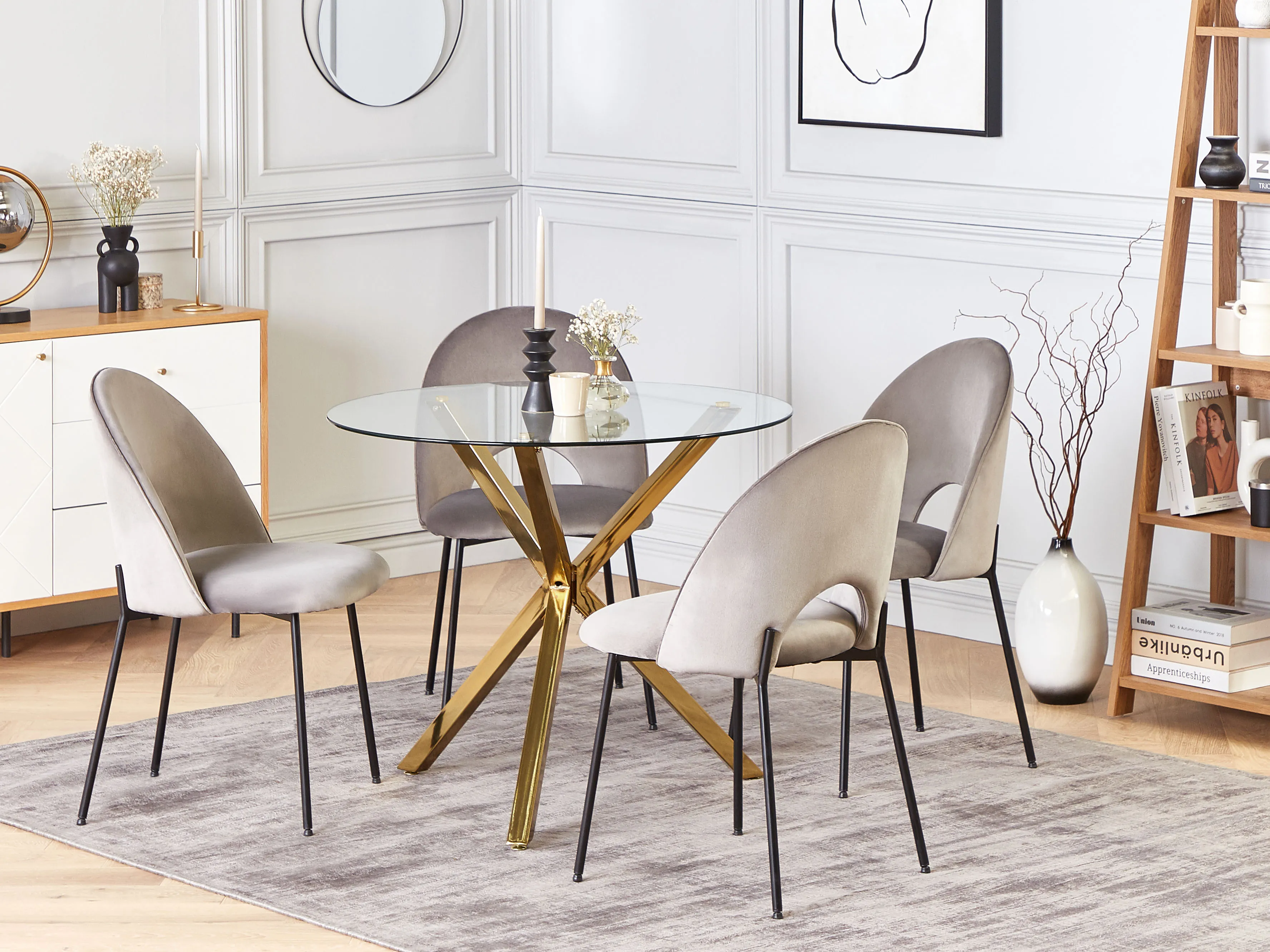 Dining Table SAVONI Gold 90 cm 90 cm Tempered Glass