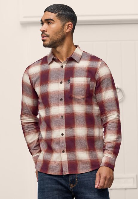 Mens Plum Flannel Check Long Sleeve Shirt