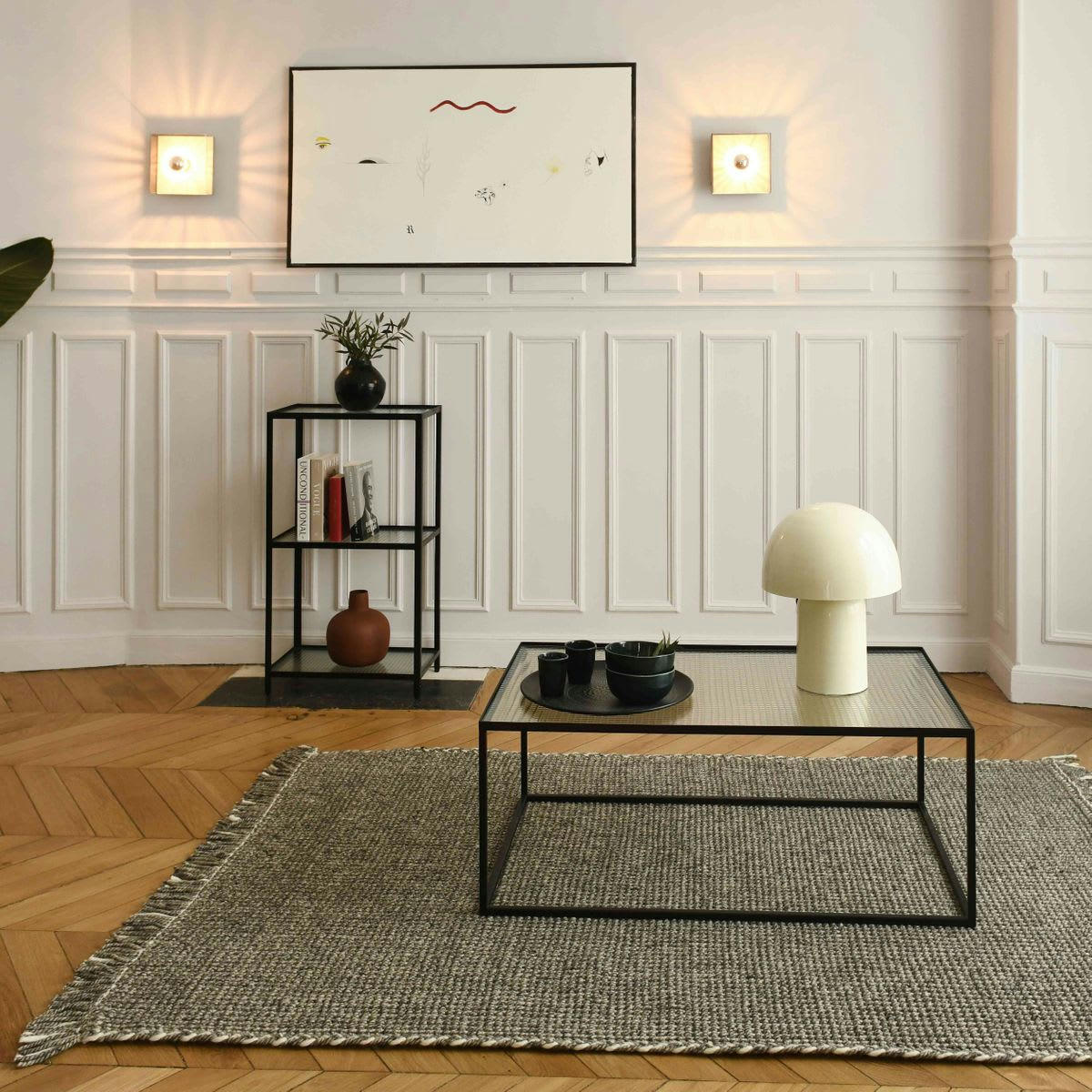 - Tapis rectangulaire laine tressée