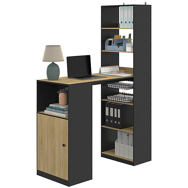 Bureau LUNG avec rangements et placard 2 personnes noir et bois