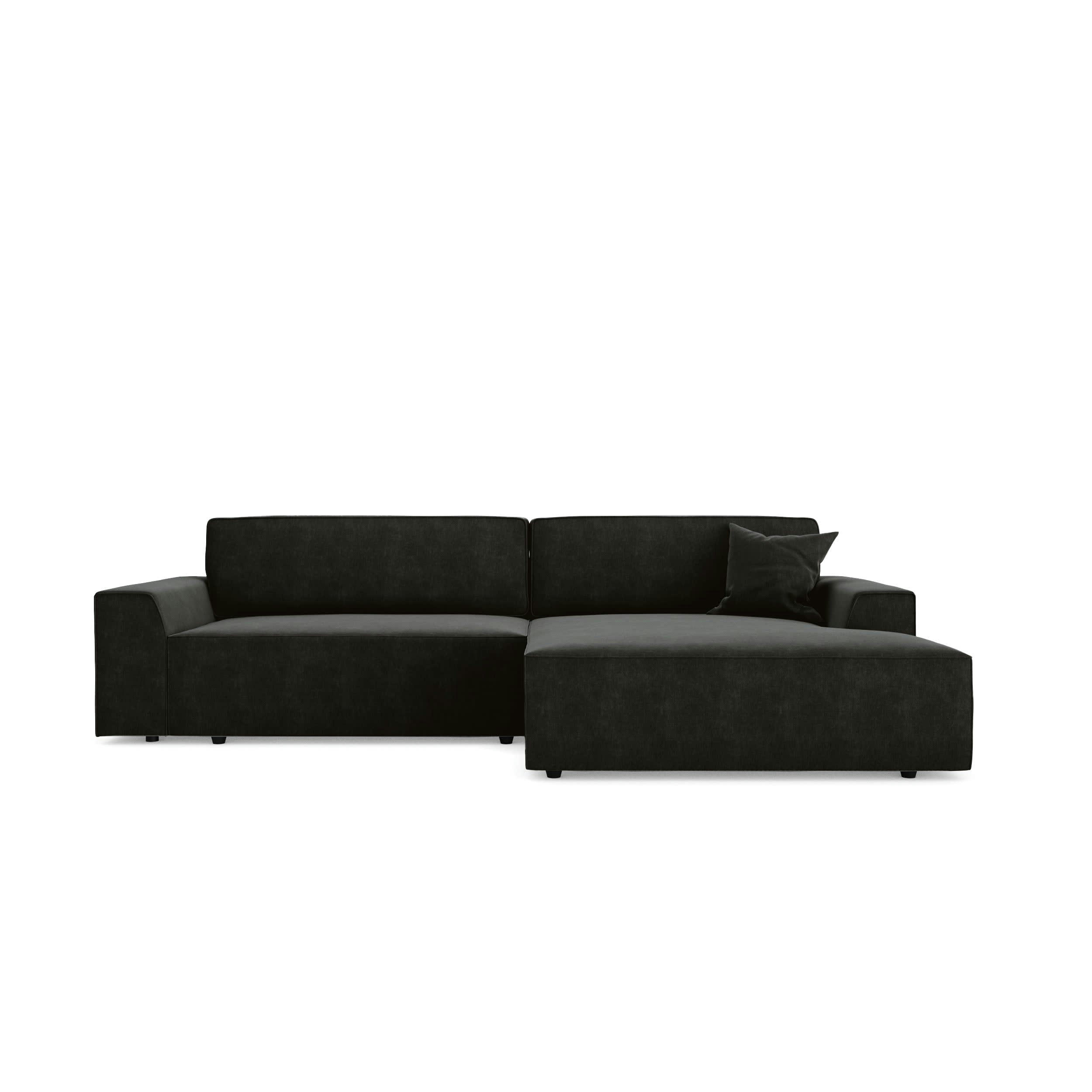 ELIOTT - Canapé angle droit convertible coffre velours noir 300x174cm