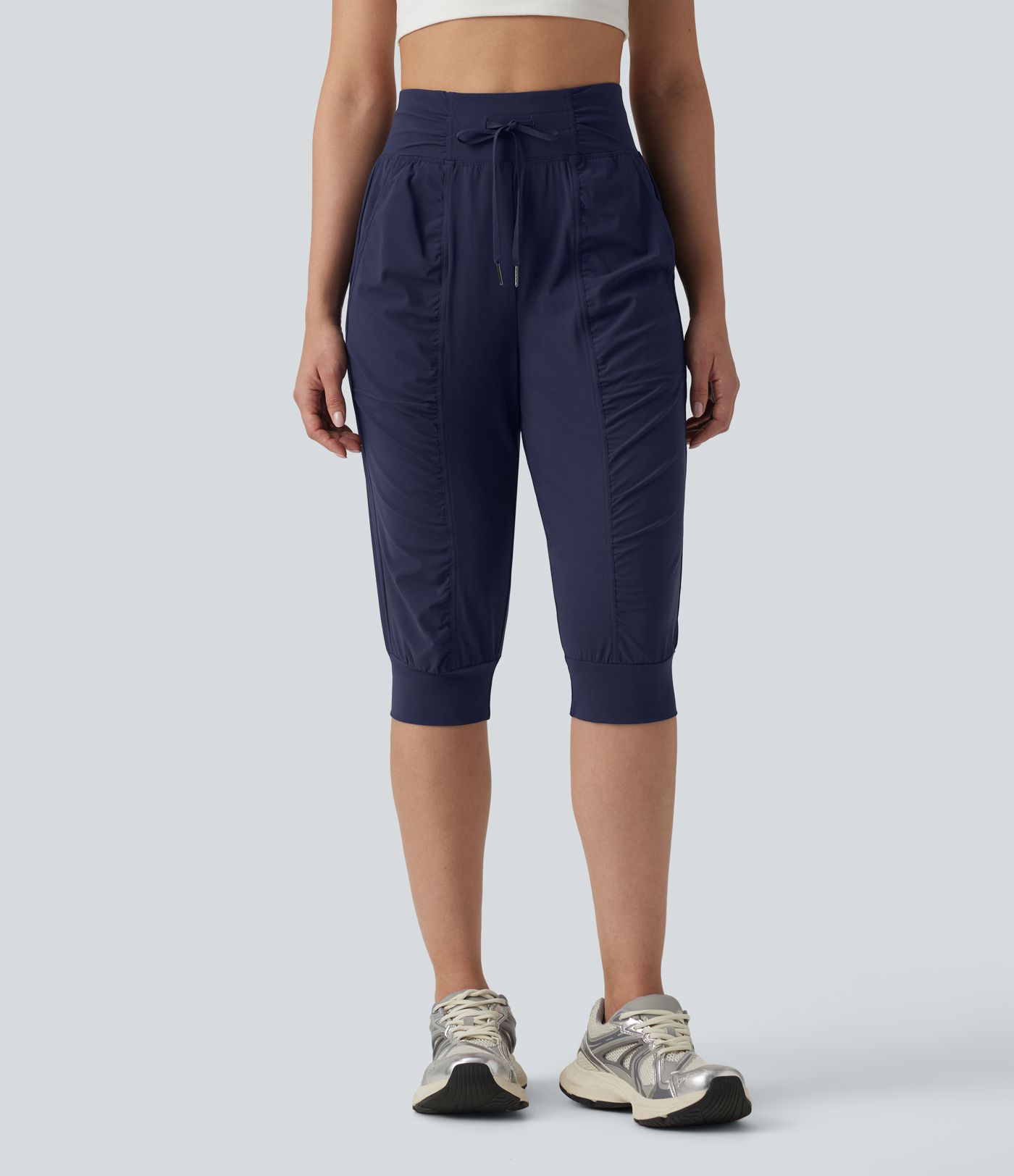 Jogging de danse fuselé 7/8 froncé séchage rapide effet frais InstantCool taille haute avec cordon de serrage et poches, protection solaire UPF40